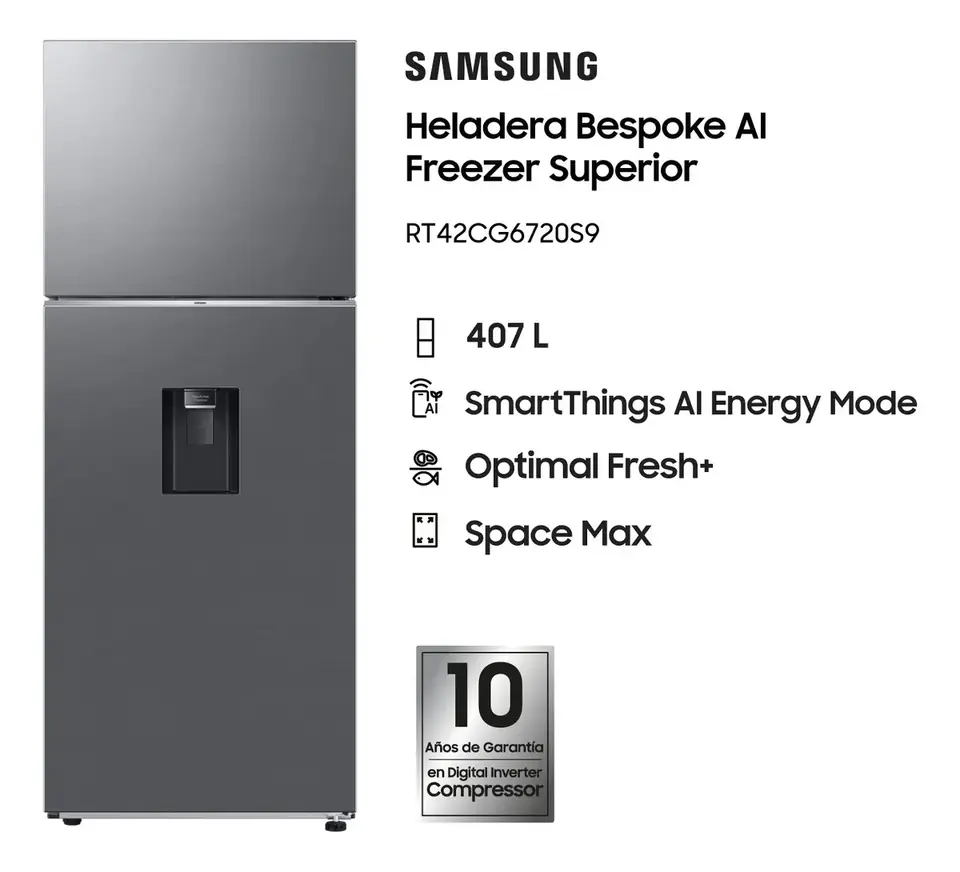 HELADERA SAMSUNG RT42CG6720S9/B3 407 LTS INOX DISPENSER PRIMERA