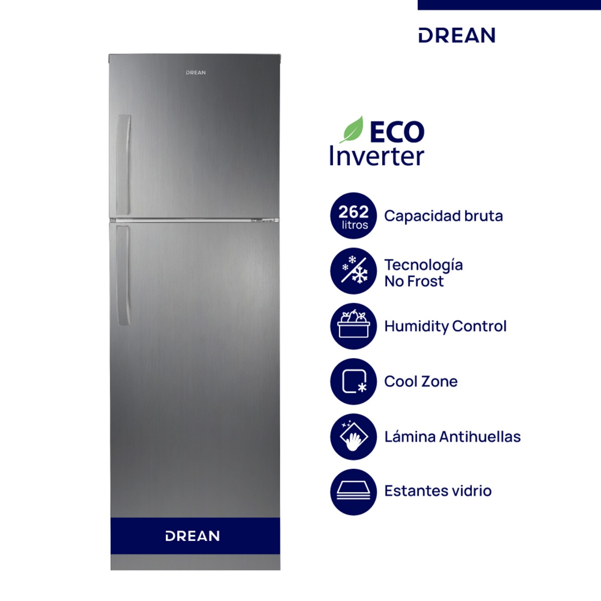 Heladera DREAN No Frost Inverter 262 L Inox Drean - RZN262FXARX0