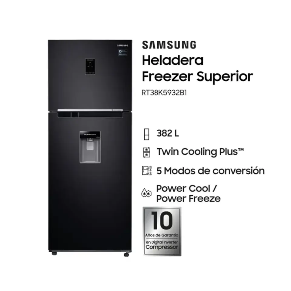 HELADERA SAMSUNG RT38K5932BS 382 LTS BLACK DISPENSER - OUTLET