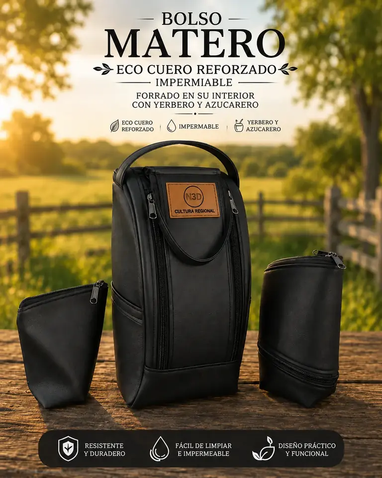 BOLSO MOCHILA MATERO DE ECOCUERO CON YERBERO Y AZUCARERO