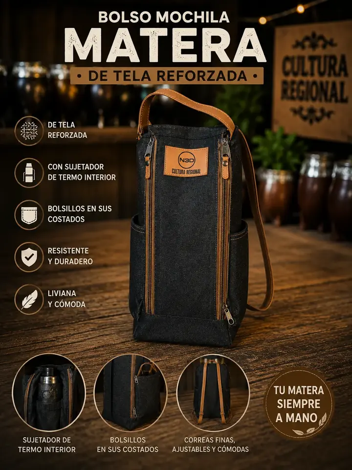 BOLSO MOCHILA MATERO DE TELA REFORZADA