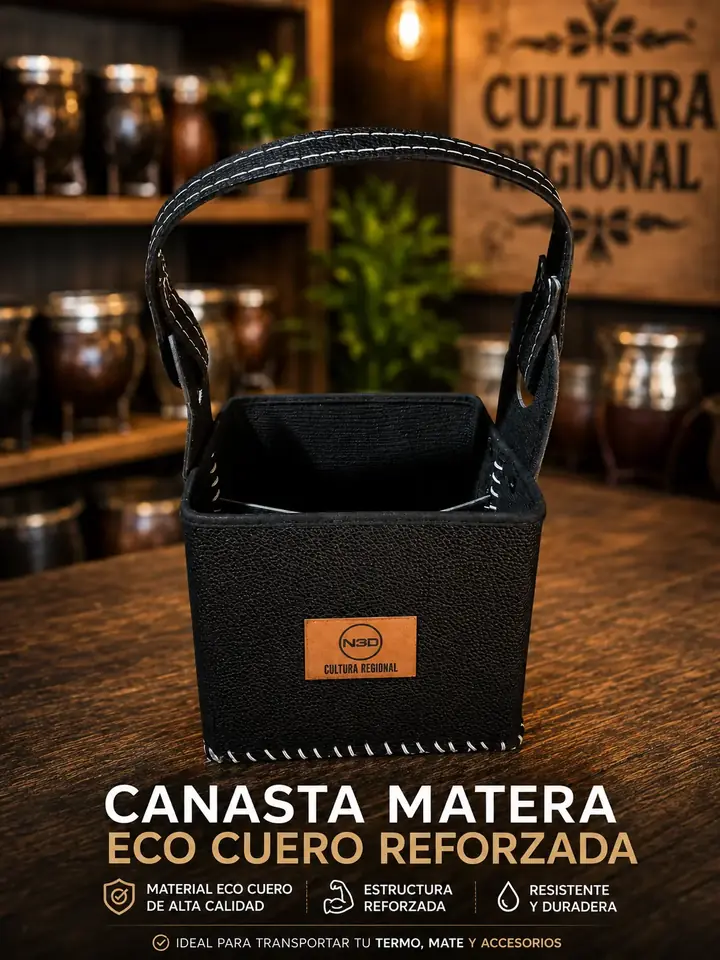 CANASTA ECO CUERO REFORZADO CON RELLEVE COLOR NEGRO