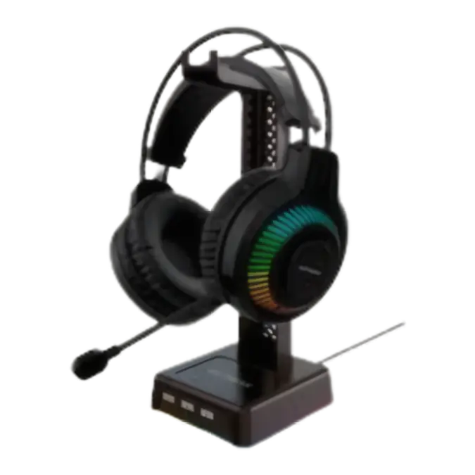 BASE RGB PARA AURICULARES NETMAK + 3 PUERTOS USB