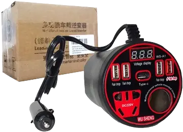 INVERSOR DE CORRIENTE WS-A1 - 12V 24V A 220V - 4USB - 1USB TIPO C - HASTA 200W - ENCHUFE UNIVERSAL  - DISPLAY - CARGA RÁPIDA - EDICIÓN BUSSINES