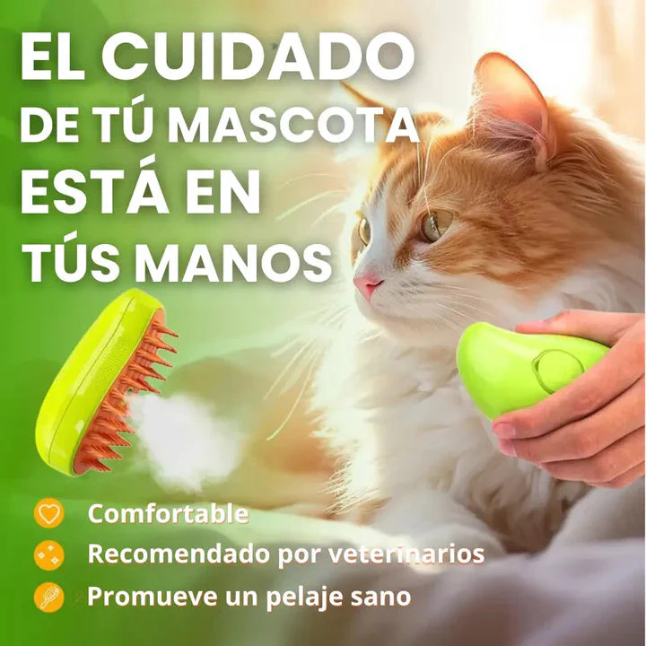 CEPILLO PARA MASCOTAS 3 EN 1 - CON VAPORIZADOR - RECARGABLE