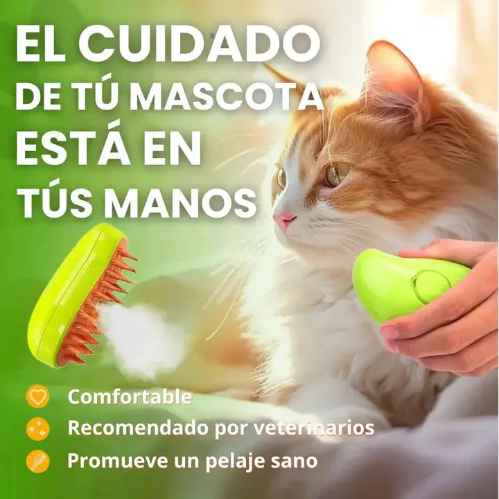 CEPILLO PARA MASCOTAS 3 EN 1 - CON VAPORIZADOR - RECARGABLE