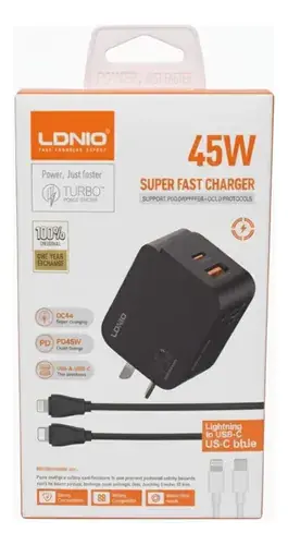 CARGADOR LDNIO 45W TIPO C A LIGHTNING (IPHONE) - TURBO