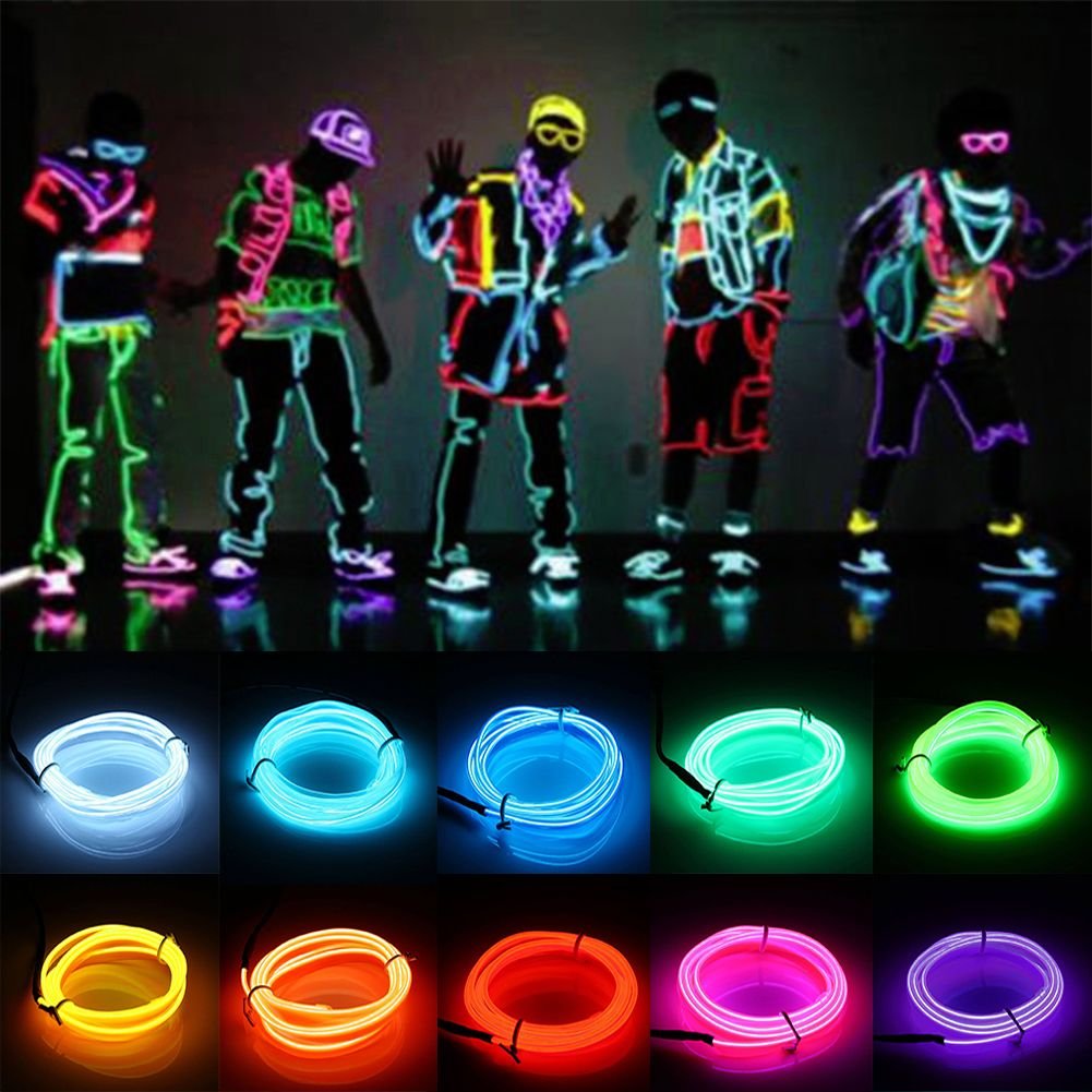 HILO LUMINOSO LED NEON A PILA (2 AA) X 5 METROS.
