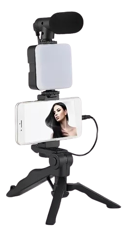 KIT PARA STREAMING AY-49: MICRÓFONO, LUZ, BASE Y TRÍPODE - CONTROL REMOTO Y SOPORTE PARA CELULAR