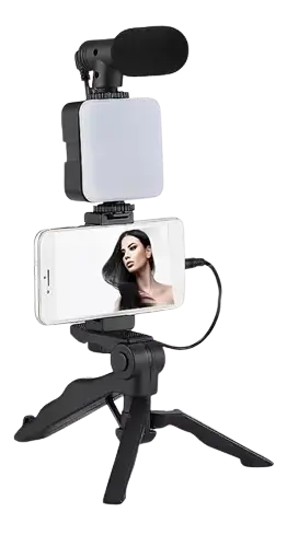 KIT PARA STREAMING AY-49: MICRÓFONO, LUZ, BASE Y TRÍPODE - CONTROL REMOTO Y SOPORTE PARA CELULAR