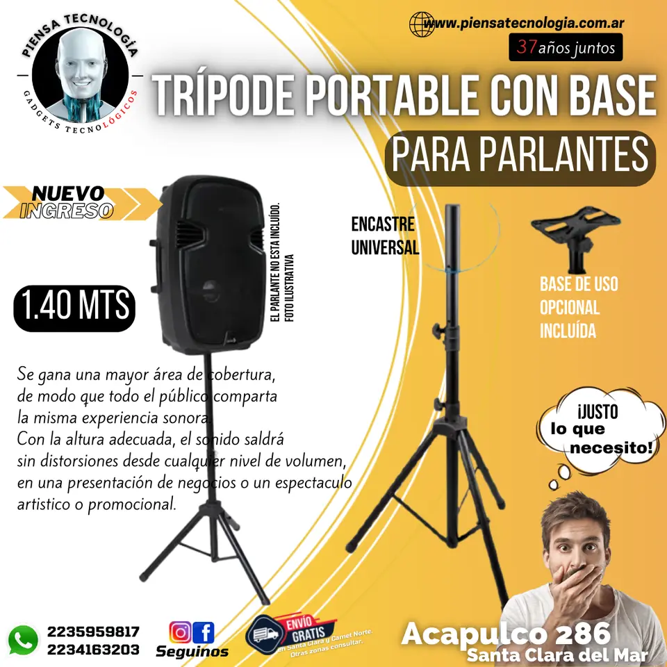 TRÍPODE PORTABLE PARA PARLANTES - 1.4M - CON BASE DE APOYO