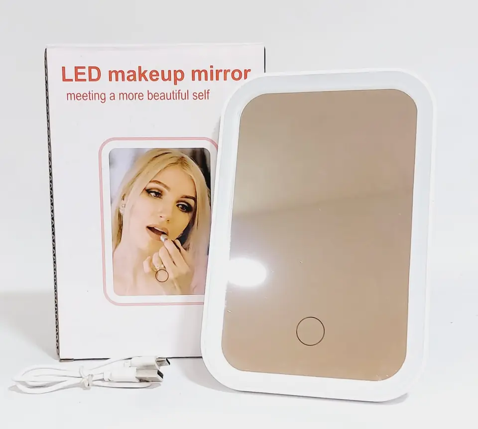 ESPEJO LED MAKEUP RECTANGULAR - LUZ BLANCA, CALIDA Y MIXTA - RECARGABLE