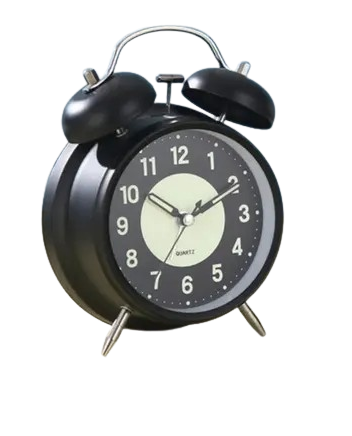 RELOJ DESPERTADOR ANALÓGICO CAMPANA - METAL - A PILA - GLOW IN THE DARK - LUZ - ALARMA