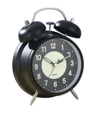 RELOJ DESPERTADOR ANALÓGICO CAMPANA - METAL - A PILA - GLOW IN THE DARK - LUZ - ALARMA
