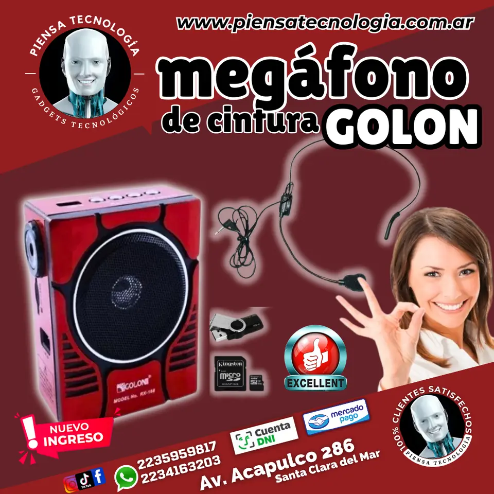 MEGÁFONO DE CINTURA GOLON - MULTIFUNCIÓN - RECARGABLE