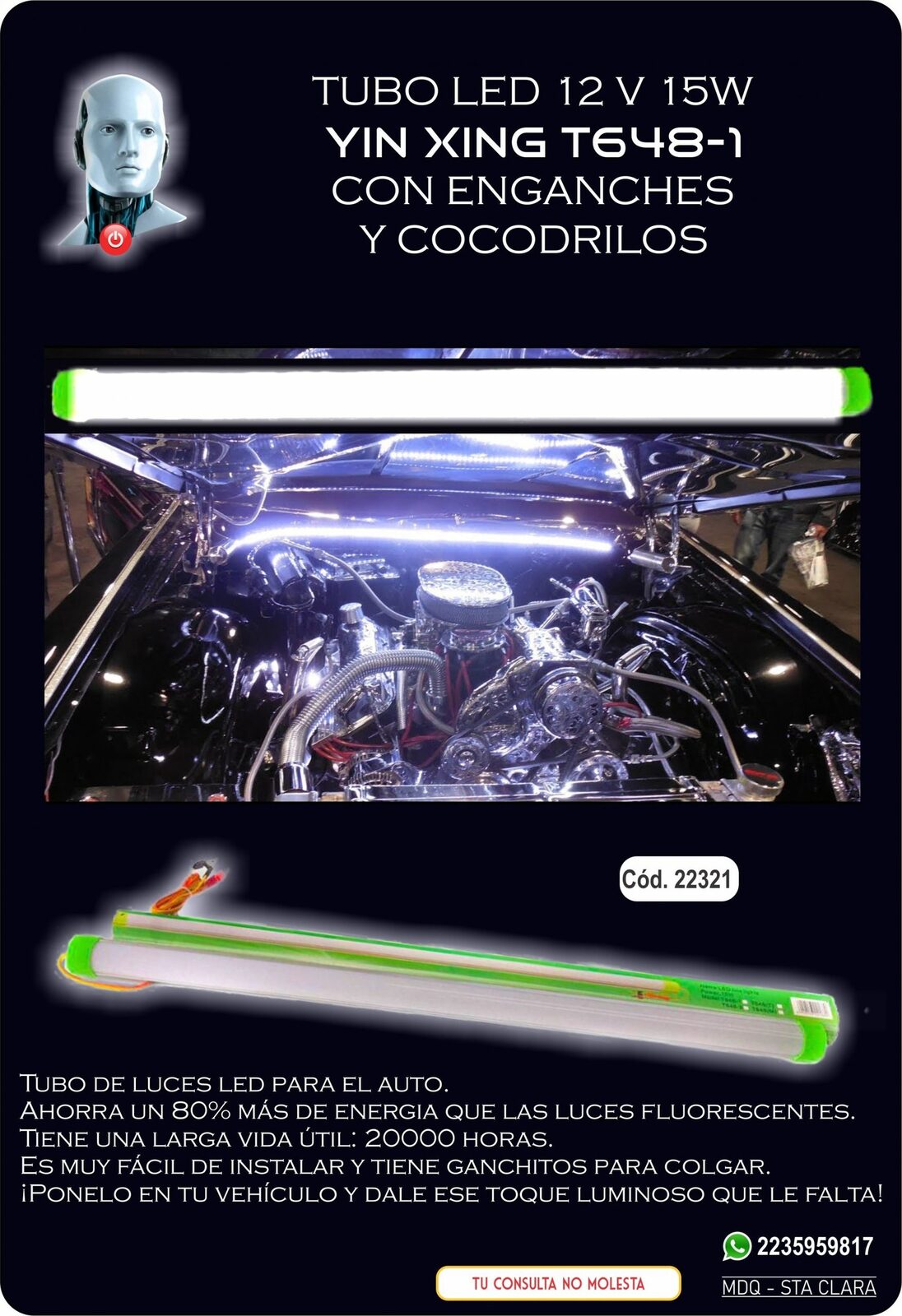 TUBO LED 12V 15W PARA AUTO