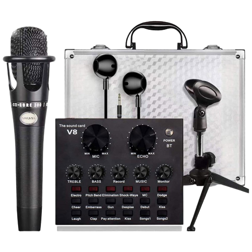 CONSOLA DE SONIDO V8 EN KIT MALETÍN - MIC, AURICULARES CONSOLA Y CABLES