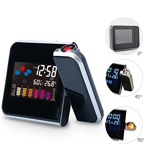 RELOJ CALENDARIO PREVISIÓN METEOROLÓGICA PANTALLA COLOR CON PROYECTOR DE HORA REBATIBLE