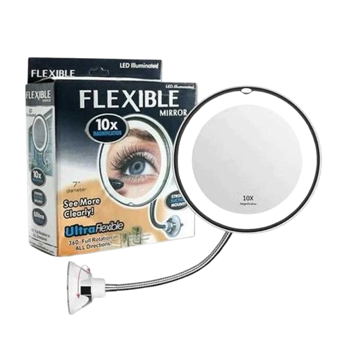 ESPEJO ZOOM X 10 CON LUZ-  10" - FLEXIBLE MIRROR 10X - ROTACIÓN 360° -