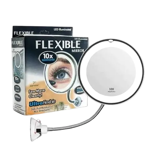 ESPEJO ZOOM X 10 CON LUZ-  10" - FLEXIBLE MIRROR 10X - ROTACIÓN 360° -