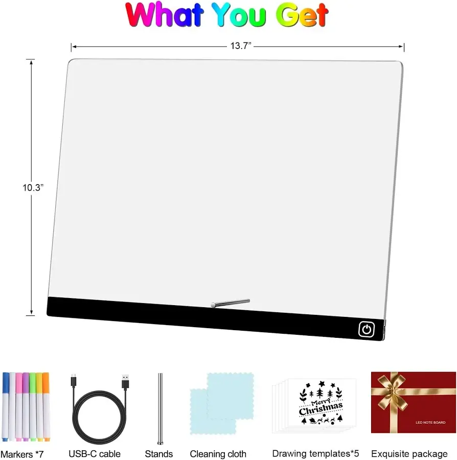 PIZARRA LED ACRÍLICA 60X40 CM NEON + 7 COLORES + BASE + PAÑO