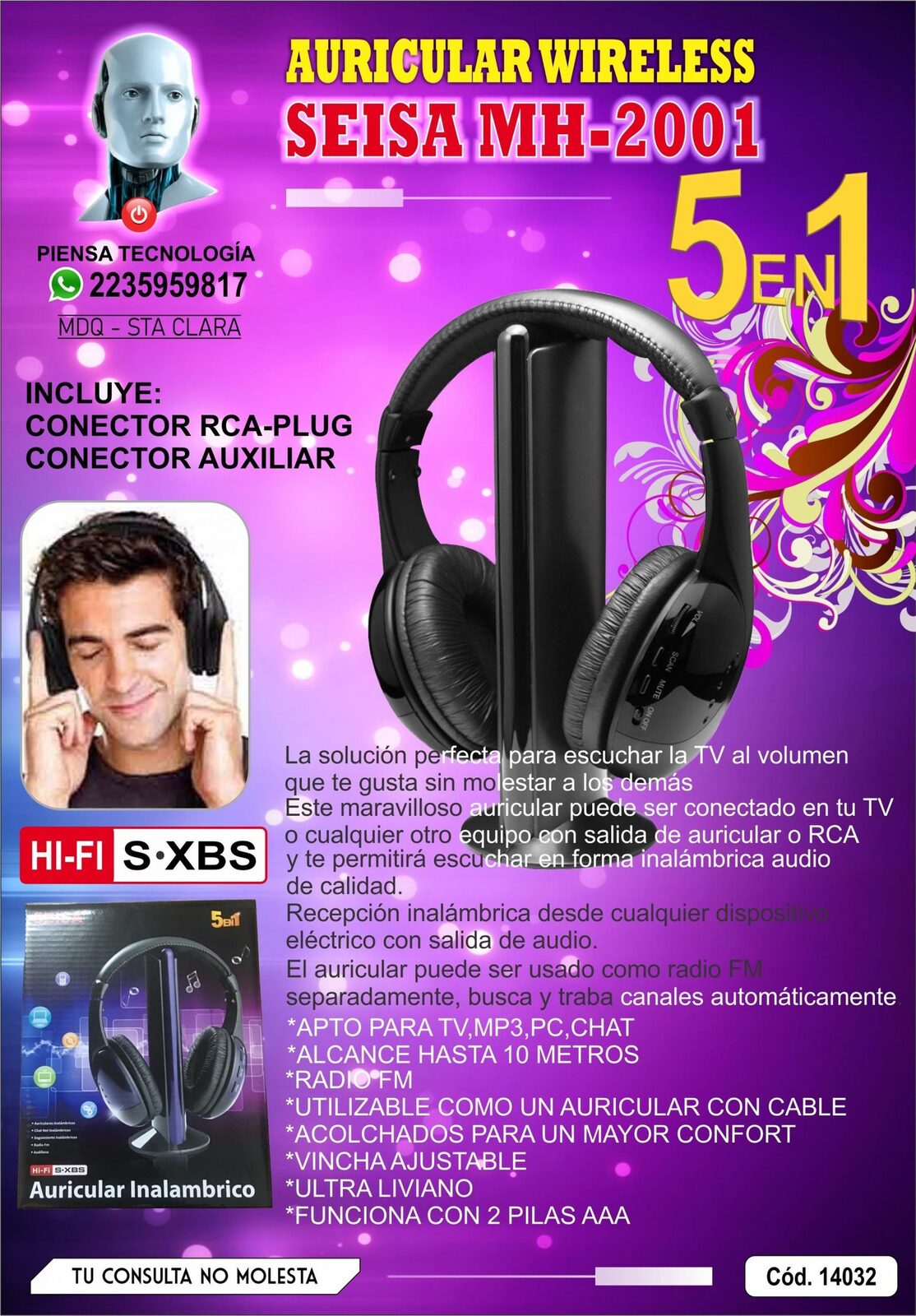 AURICULAR INALAMBRICO SEISA HI-FI S-XBS - IDEAL TV