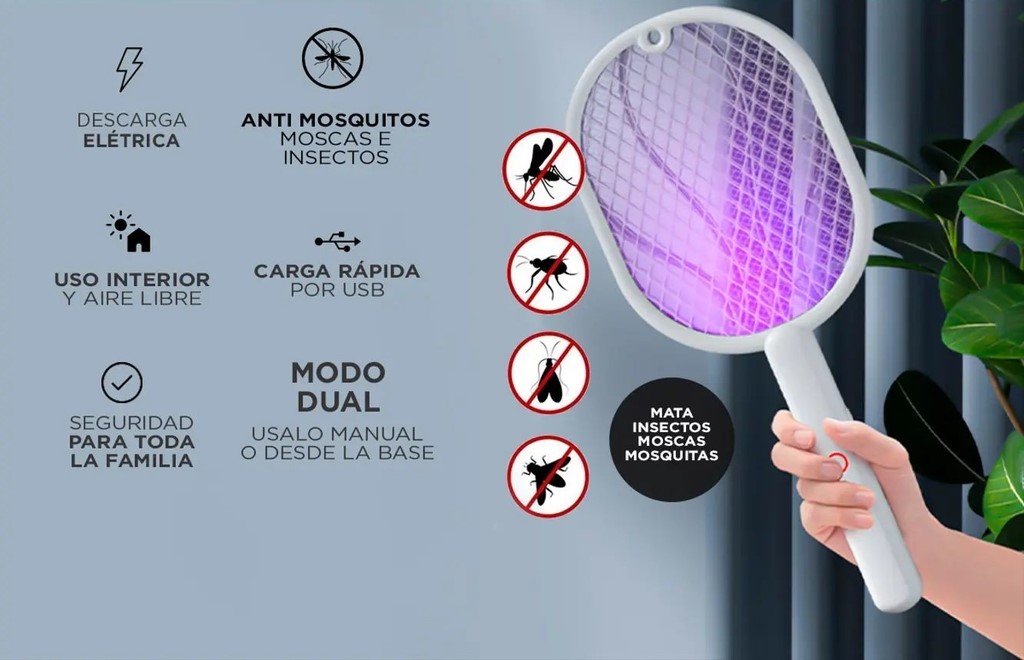 RAQUETA MATA INSECTOS - INSECTOCUTOR RECARGABLE USB