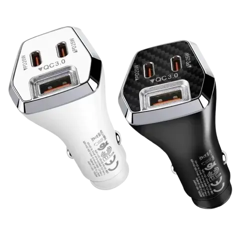 CARGADOR PARA AUTO 12V CABEZAL 1 USB + 2 USB C 3.1A TIME CAR-53004