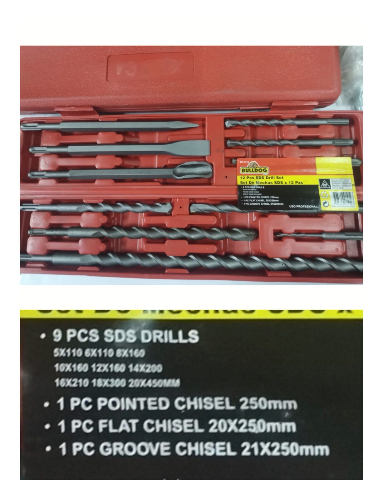 MECHAS SDS KIT X 12 PZS ROTOPERCUTOR CINCELES BULLDOG (U2000)