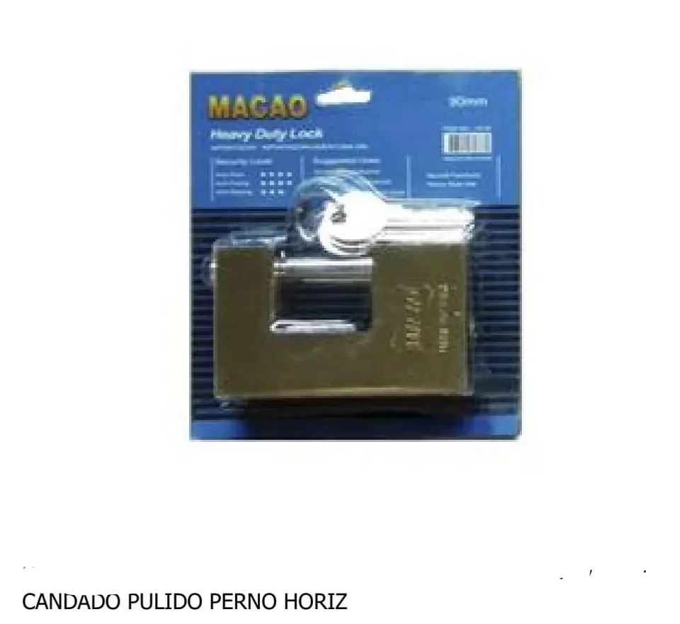 CANDADO MACAO PERNO HORIZONTAL DORADO 90MM (U900)