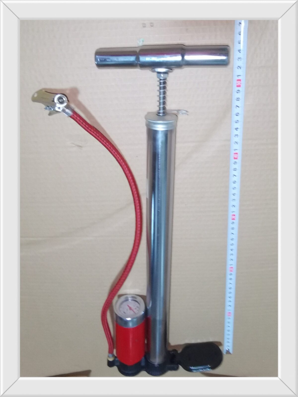 Inflador cromado con bomba y manómetro mango metal(U800)