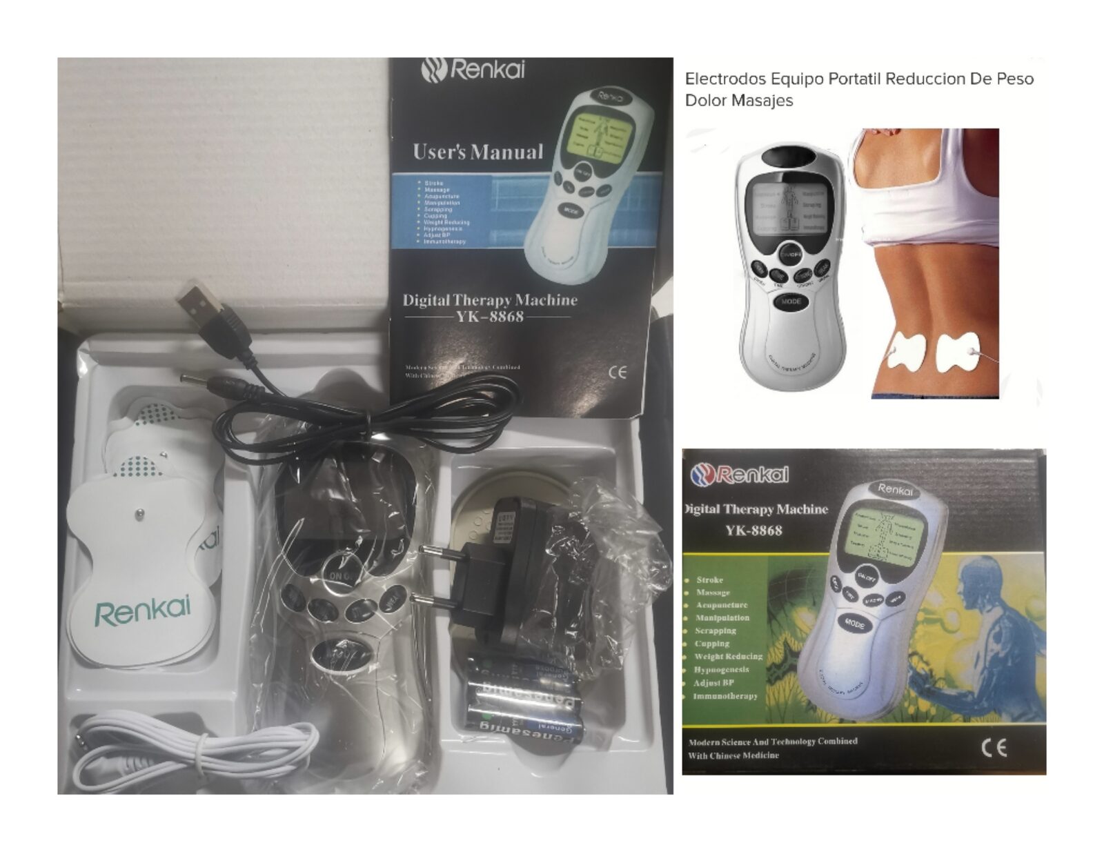 ELECTRODOS ELECTROESTIMULADOR  TERAPIA  2 PADS  USB/220V PILA (U800)