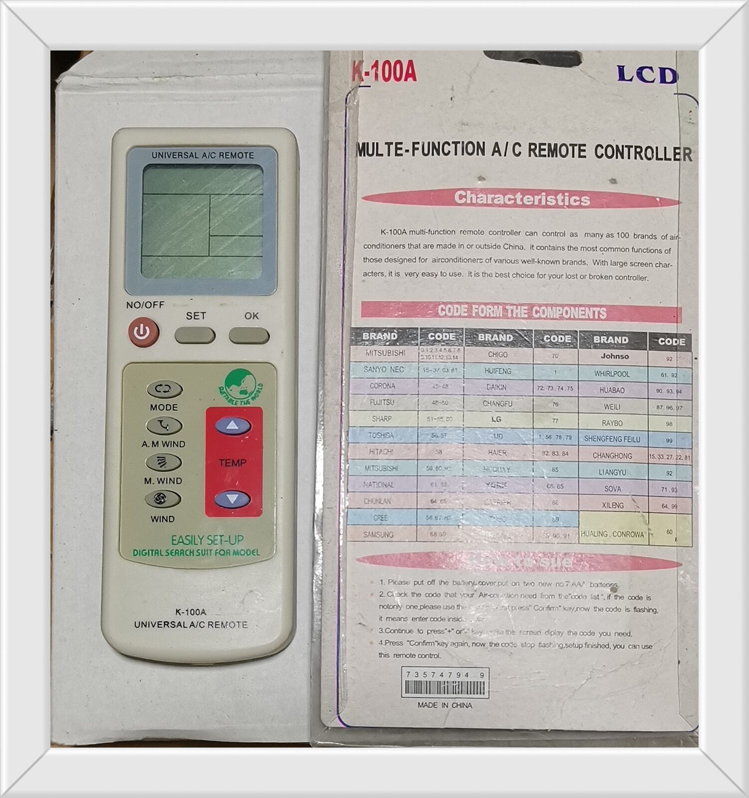 CONTROL UNIVERSAL AIRE ACONDICIONADO K-100A(U220)