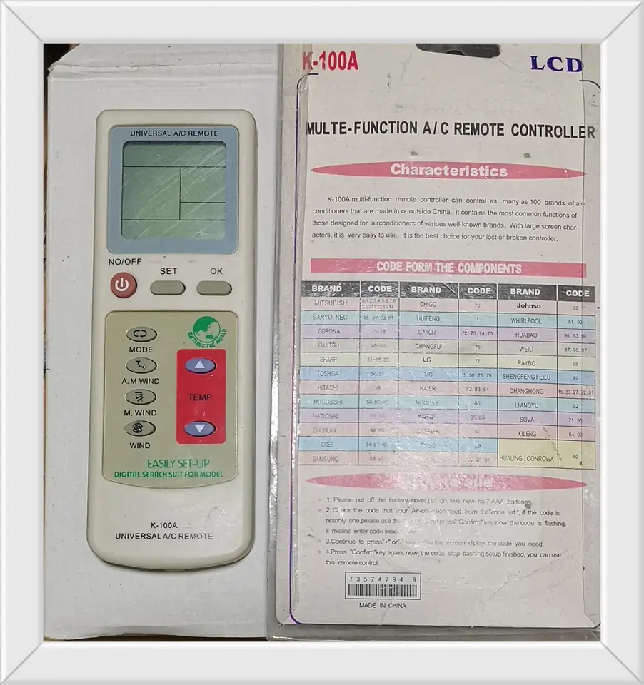 CONTROL UNIVERSAL AIRE ACONDICIONADO K-100A(U220)