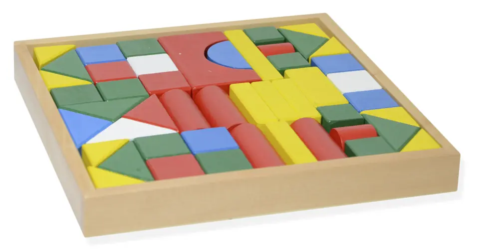 Bloques de madera en caja - 48 piezas - Formas Geométricas