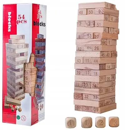 Jenga de madera - 54 piezas - 4 dados