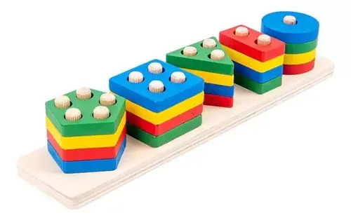 Juego de encastre de madera - 5 formas geométricas.