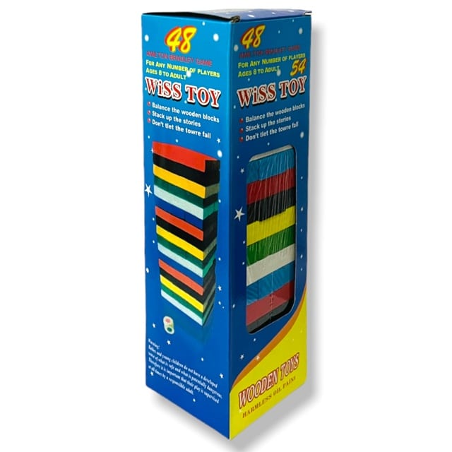 Jenga de madera - 54 piezas de colores - 1 dado