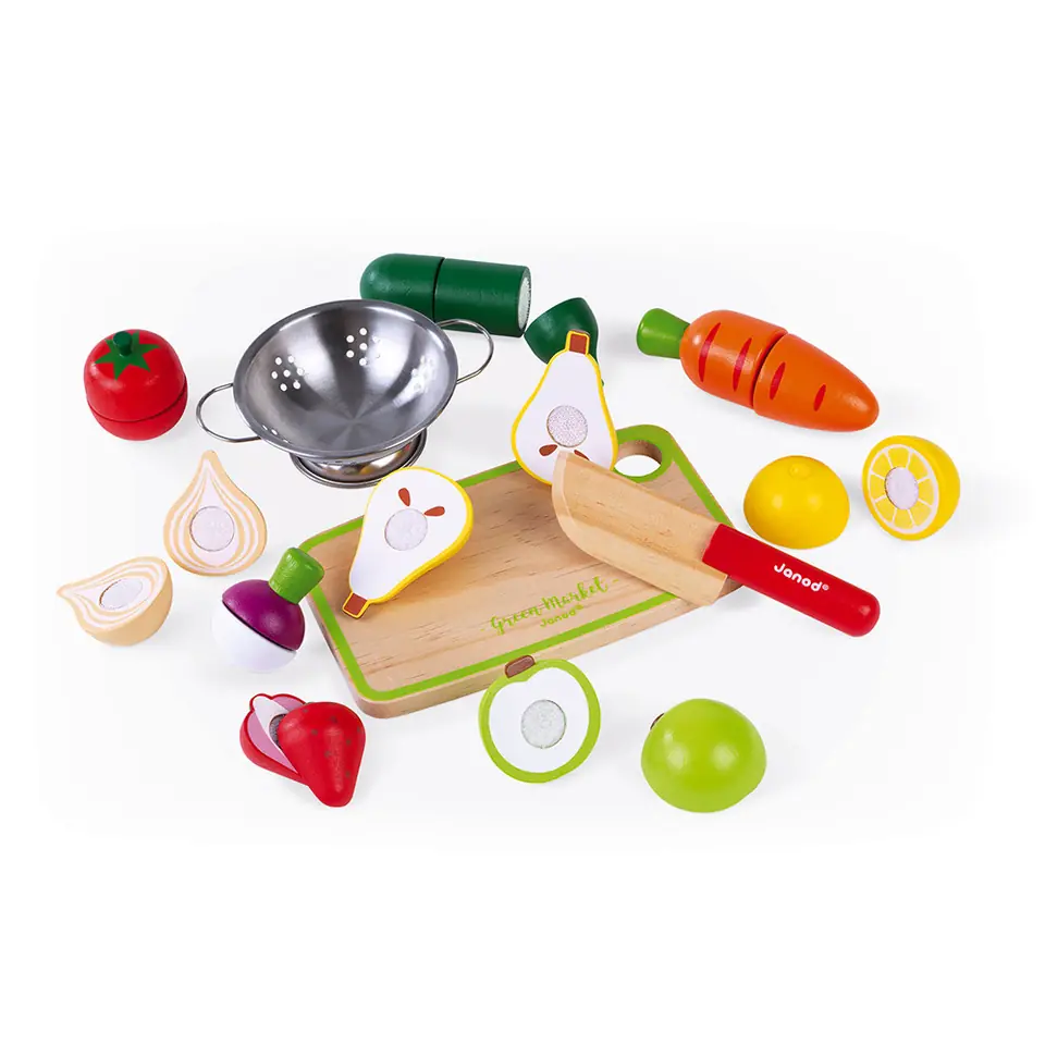 Maxi Set - Frutas y Verduras para Cortar (madera) Green Market Janod