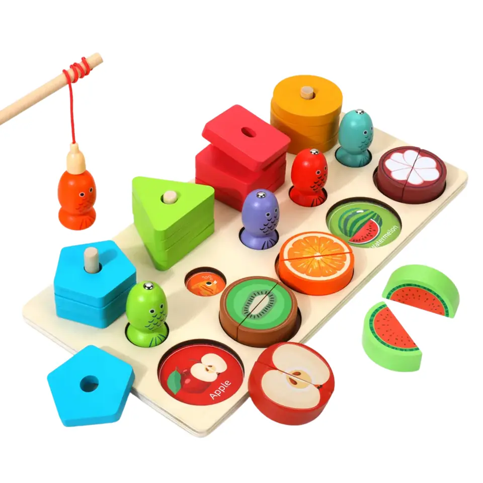 Juego Magnético Montessori 3 en 1 de Frutas, Formas y Pesca