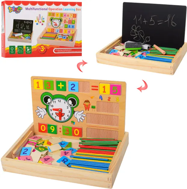 Cajita Matemática Multifunción de Madera c/Pizarra y Reloj