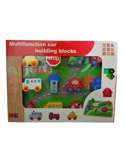 Juego de enhebrado con piezas de madera - Transporte y Escenario
