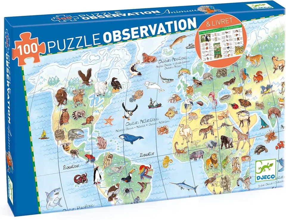 Puzzle de Observacion + Folleto - Animales del Mundo Djeco