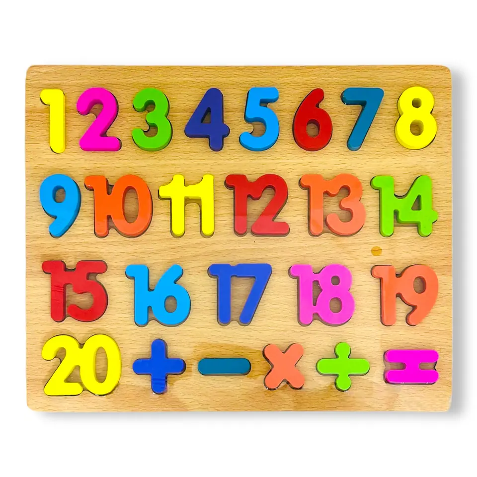Juego de encastre de madera - Números y signos.