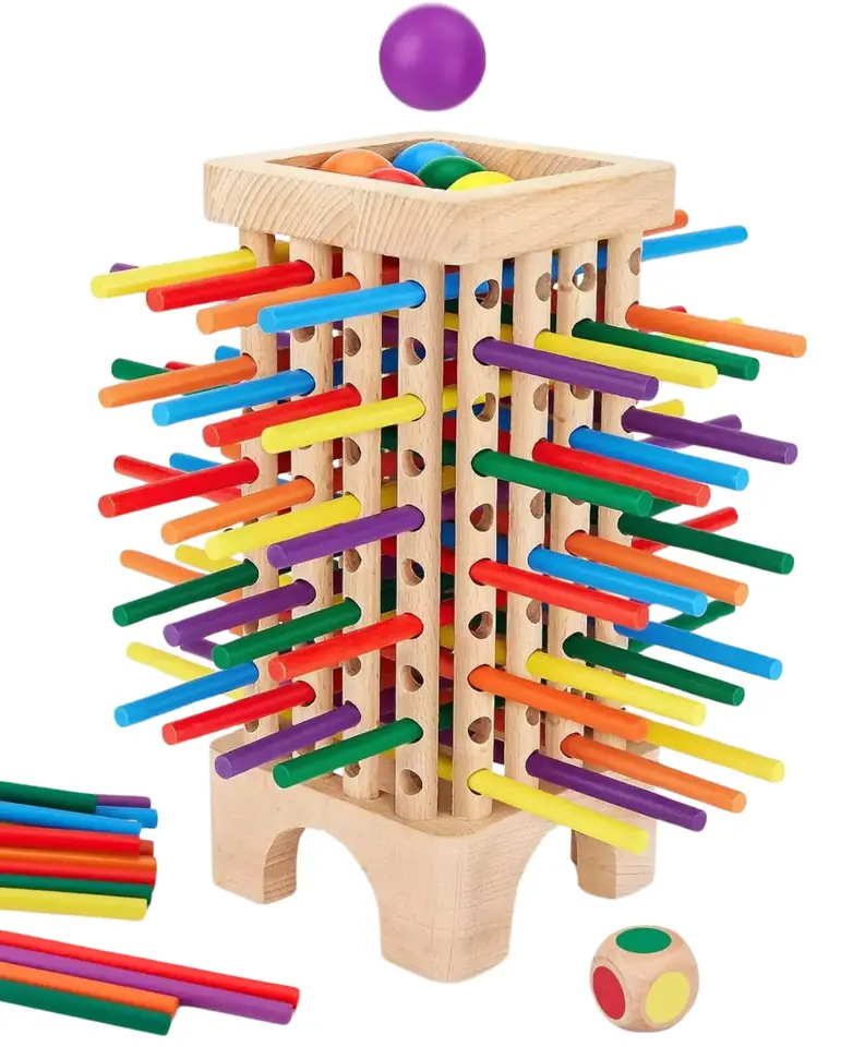 Torre de Madera con Palos de Colores Esferas y Dado7